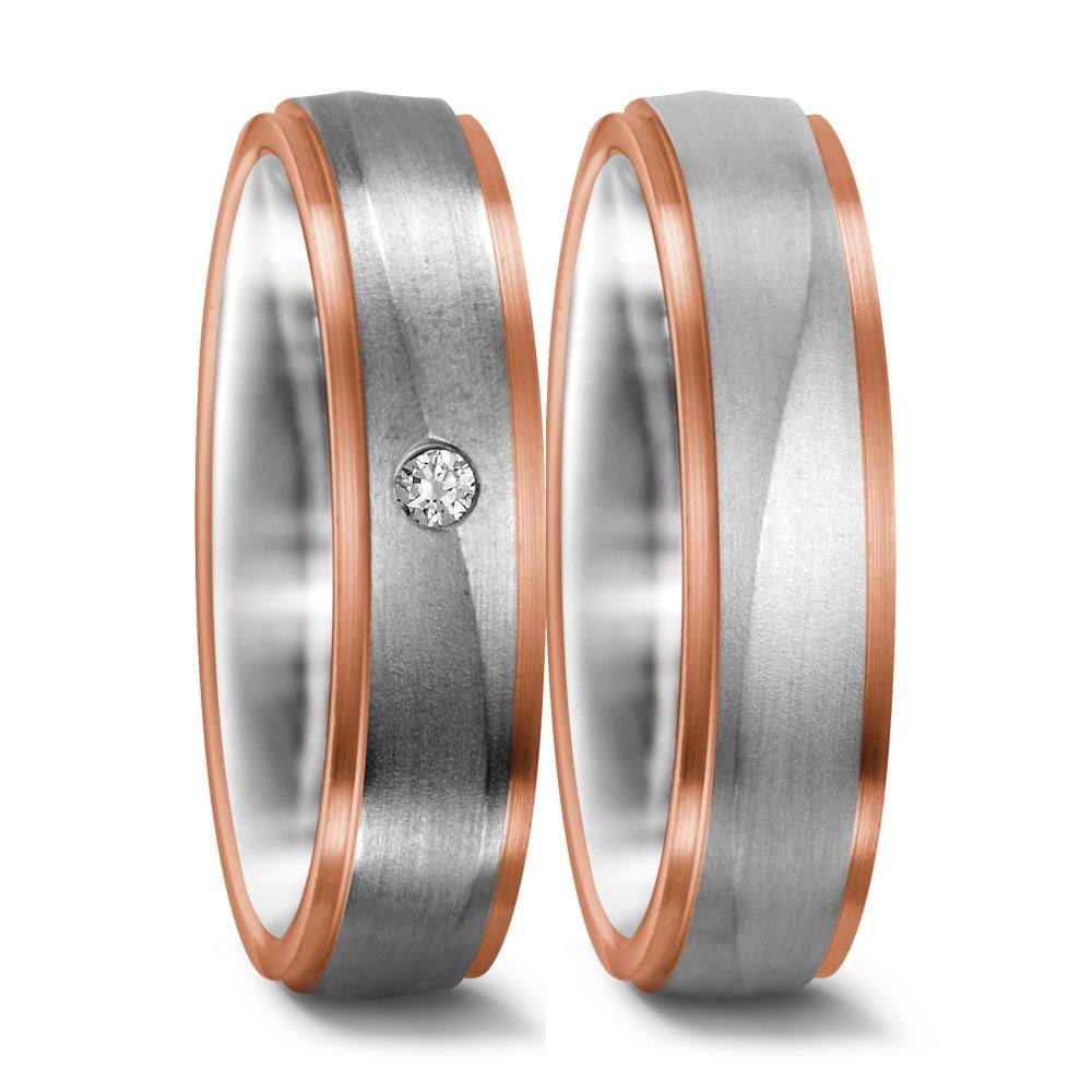 Wedding Ring 18k White Gold, 18k Red Gold Diamond 0.025 ct, w-si