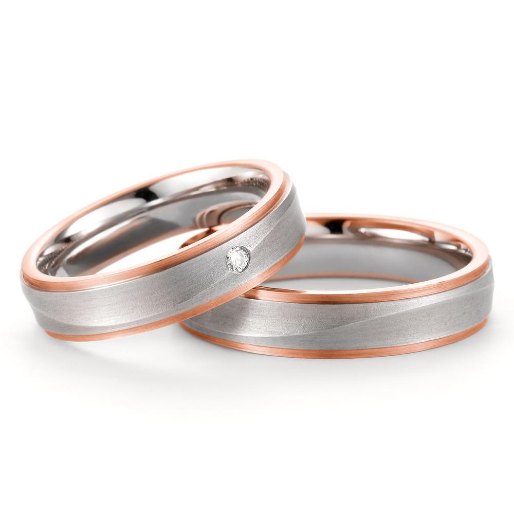 Wedding Ring 18k White Gold, 18k Red Gold Diamond 0.025 ct, w-si