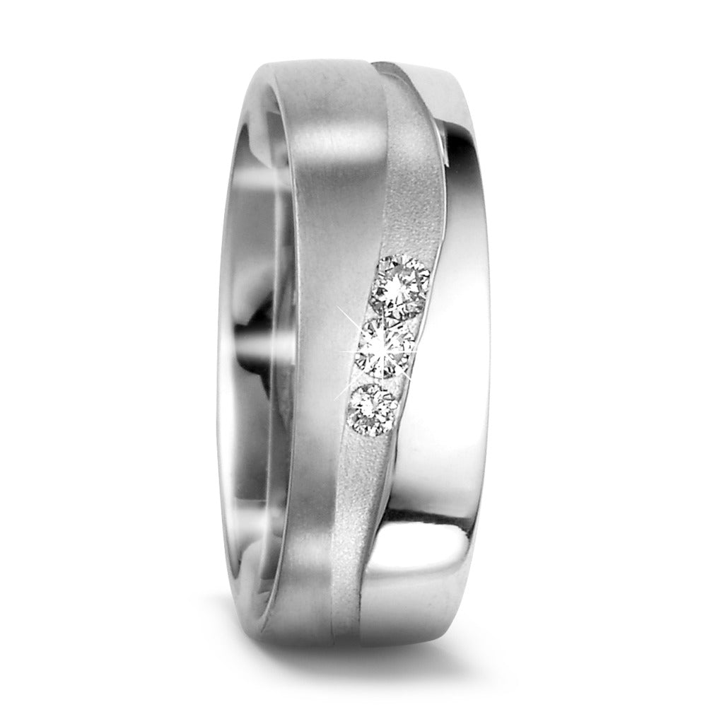 Wedding Ring 18k White Gold Diamond 0.105 ct, 3 Stones, tw-vsi