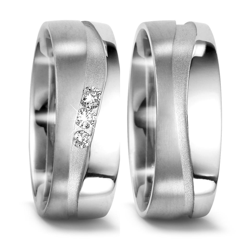 Wedding Ring 18k White Gold Diamond 0.105 ct, 3 Stones, tw-vsi