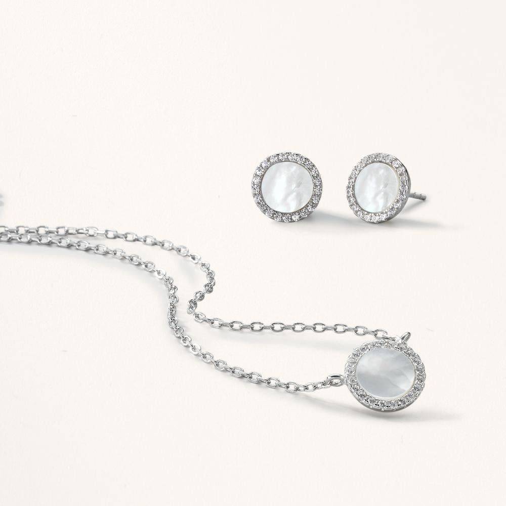 Necklace Silver Zirconia Rhodium plated Mother of pearl 40-45 cm Ø10 mm