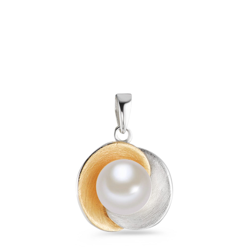 Pendant Silver Yellow Bicolor Freshwater pearl White, 8 mm Ø15 mm