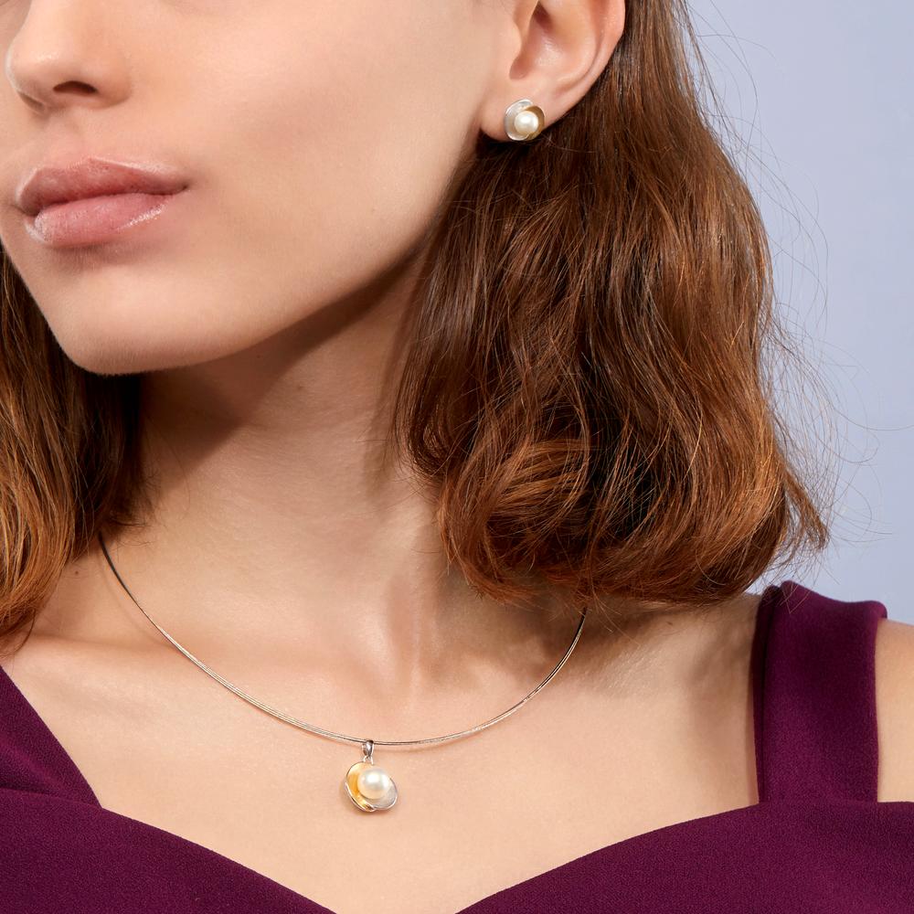 Pendant Silver Yellow Bicolor Freshwater pearl White, 8 mm Ø15 mm