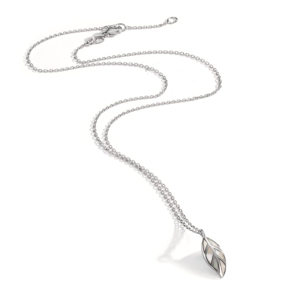 Necklace Silver Rhodium plated Mother of pearl White Leaf 40-42 cm