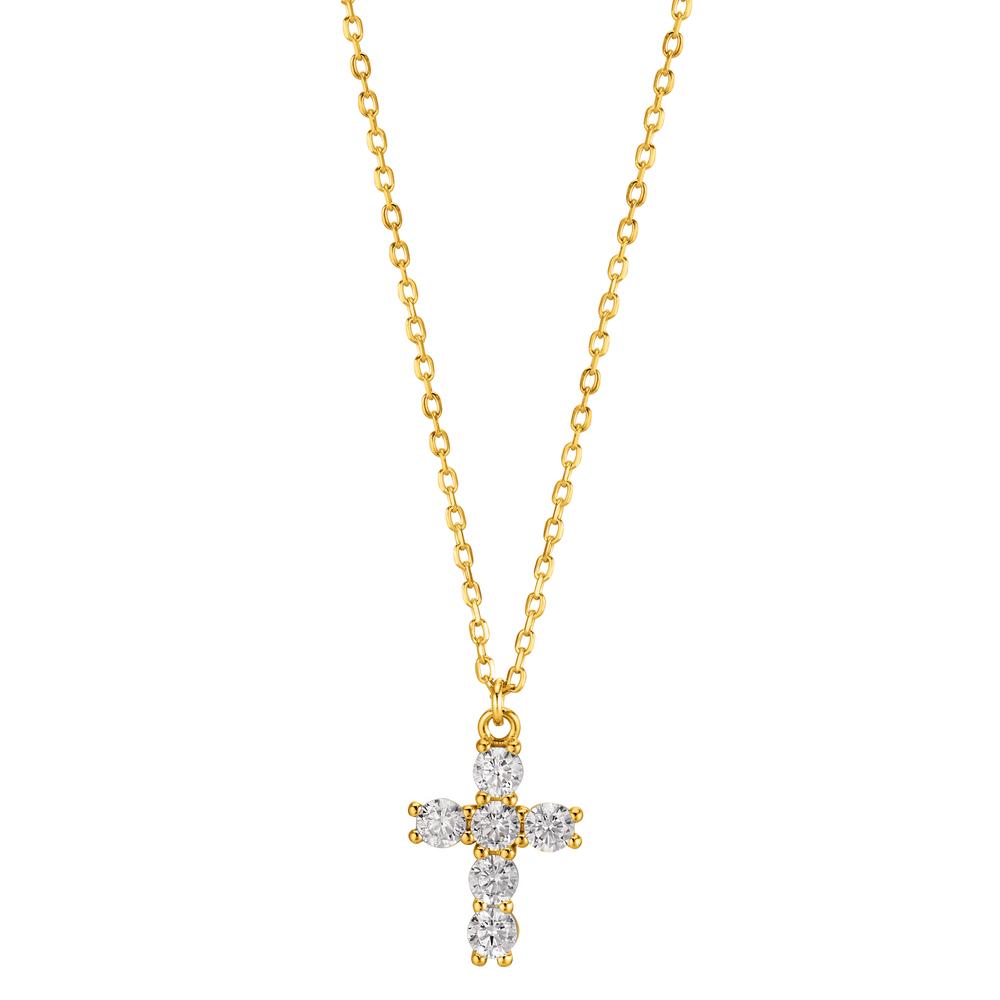Necklace Silver Zirconia Yellow Gold plated Cross 40-45 cm