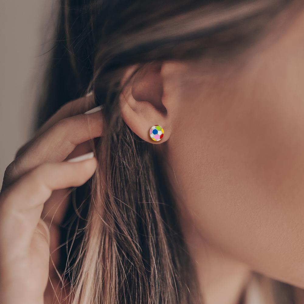 Stud earrings Silver Rhodium plated Football Ø6 mm