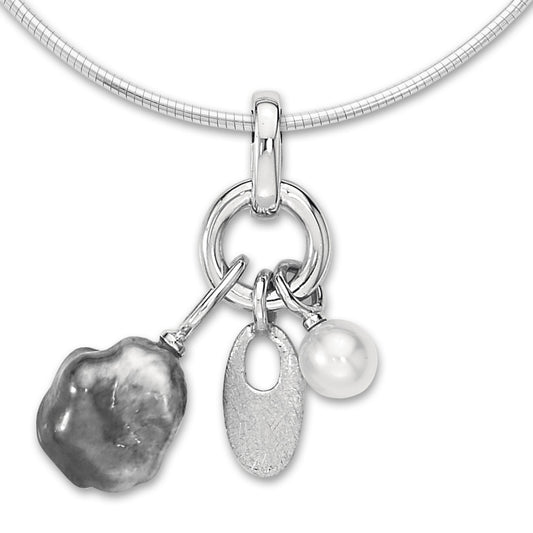 Pendant 18k White Gold Tahitian pearl Multicolored, 2 Pearls