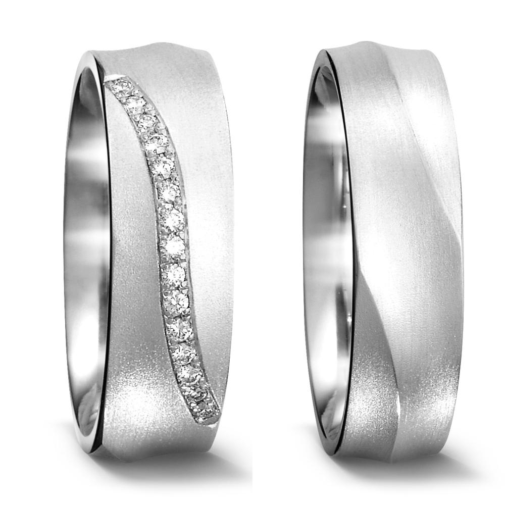 Wedding Ring 18k White Gold Diamond 0.075 ct, 15 Stones, tw-si