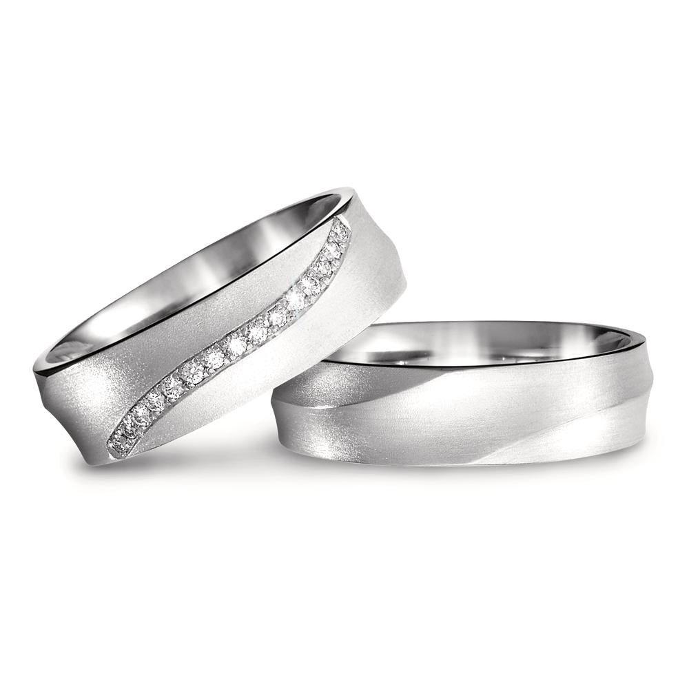 Wedding Ring 18k White Gold Diamond 0.075 ct, 15 Stones, tw-si