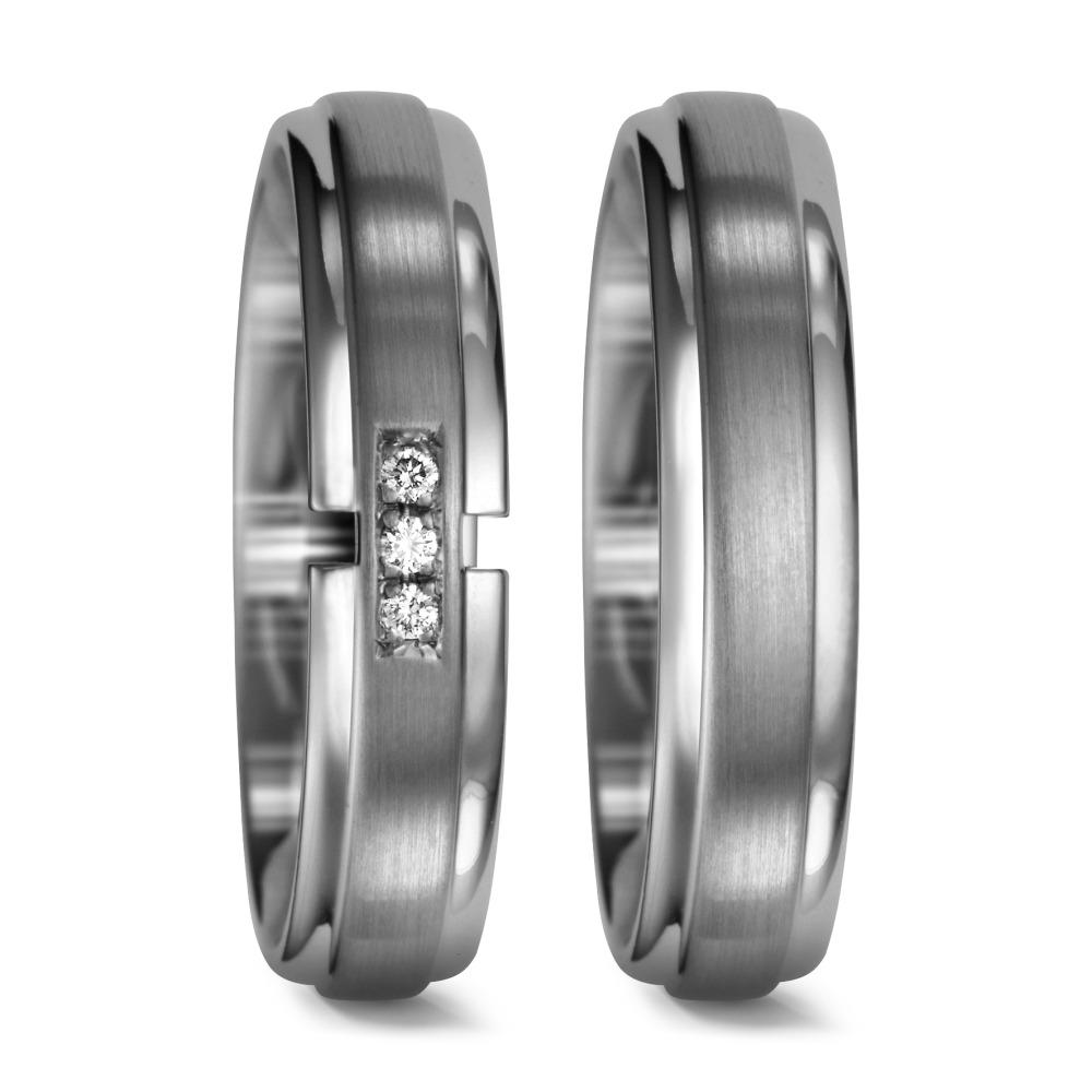 Wedding Ring Palladium 950 Diamond 0.03 ct, 3 Stones, tw-si