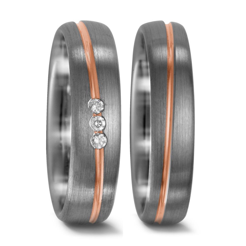Wedding Ring Palladium 500 , 18k Red Gold Diamond 0.045 ct, 3 Stones, w-si