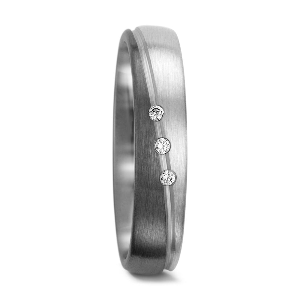 Wedding Ring Palladium 500 , 9k White Gold Diamond 0.045 ct, 3 Stones, tw-vsi