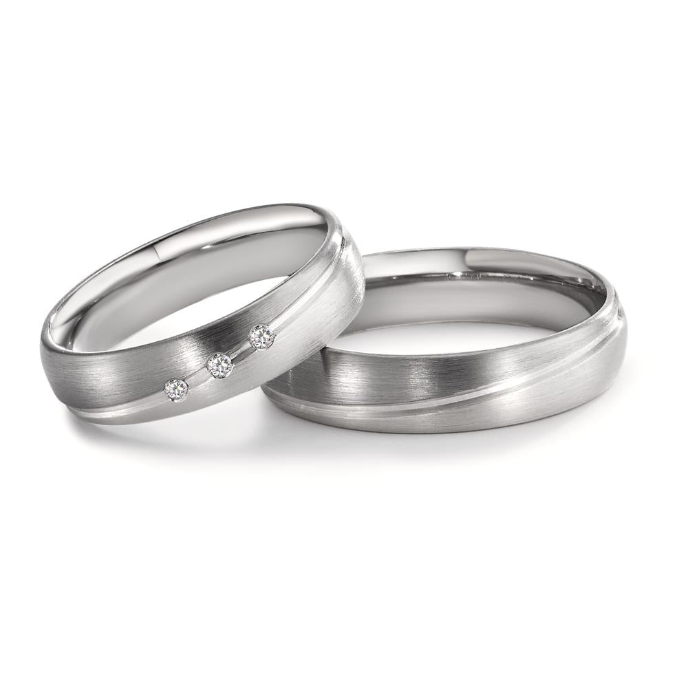 Wedding Ring Palladium 500 , 9k White Gold Diamond 0.045 ct, 3 Stones, tw-vsi