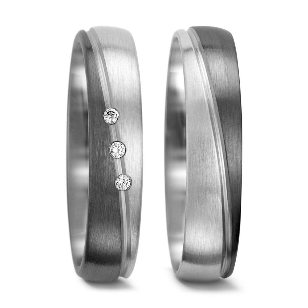 Wedding Ring Palladium 500 , 9k White Gold Diamond 0.045 ct, 3 Stones, tw-vsi