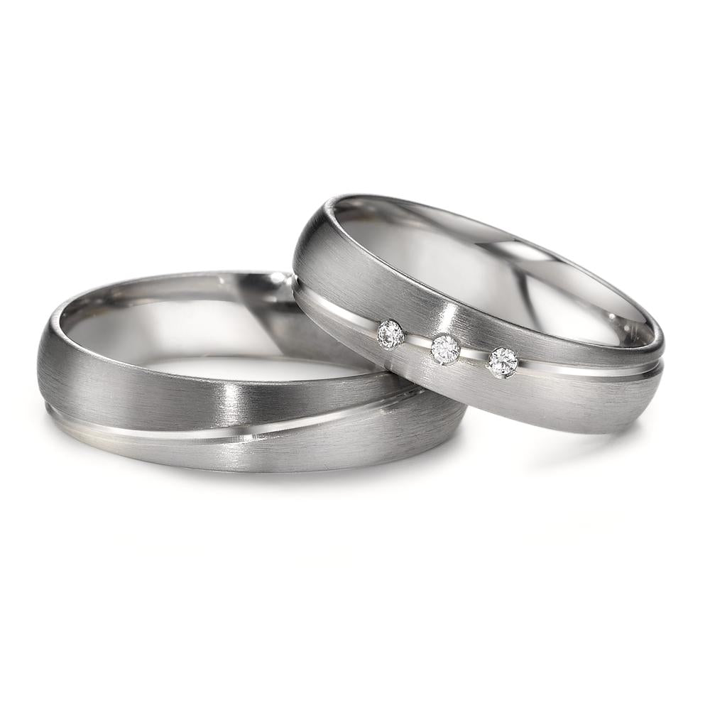 Wedding Ring Palladium 500 , 9k White Gold Diamond 0.045 ct, 3 Stones, tw-vsi