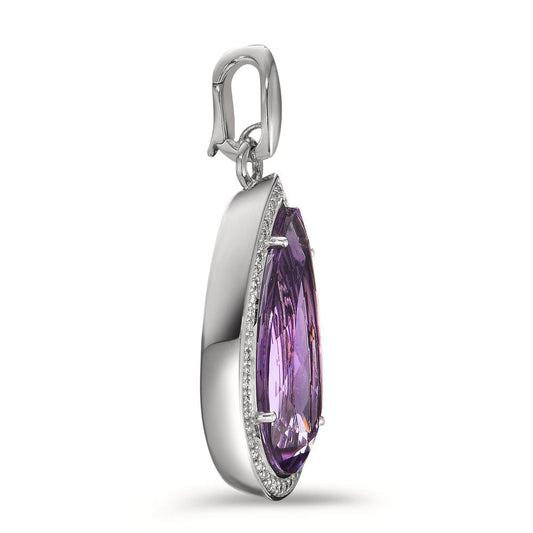 Pendant 18k White Gold Amethyst Violet, 52 Stones, brilliant, tw-vsi