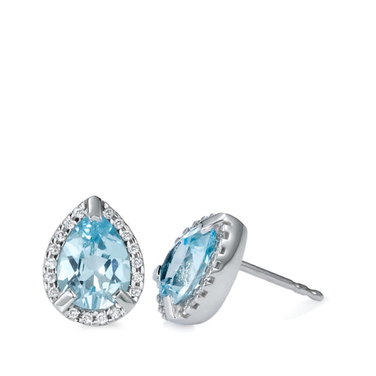 Stud earrings 18k White Gold Topaz Blue, 0.15 ct, 36 Stones, brilliant, w-si