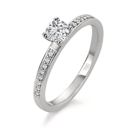 Solitaire ring 18k White Gold Diamond White, 0.40 ct, 17 Stones, brilliant, w-si