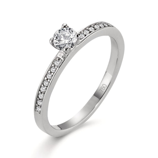 Solitaire ring 18k White Gold Diamond White, 0.22 ct, brilliant, w-si, Diamond 0.08 ct, 16 Stones, brilliant, w-si