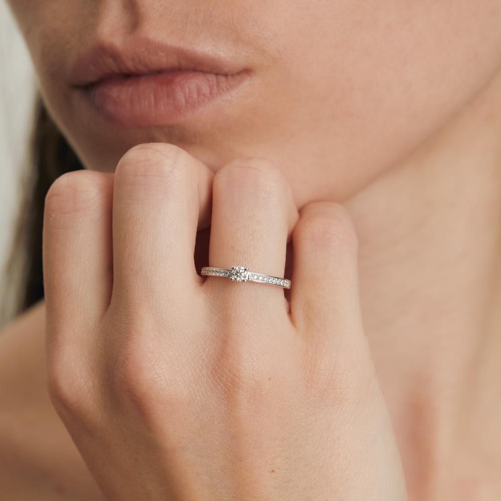 Solitaire ring 18k White Gold Diamond White, 0.20 ct, brilliant, w-si Ø3 mm