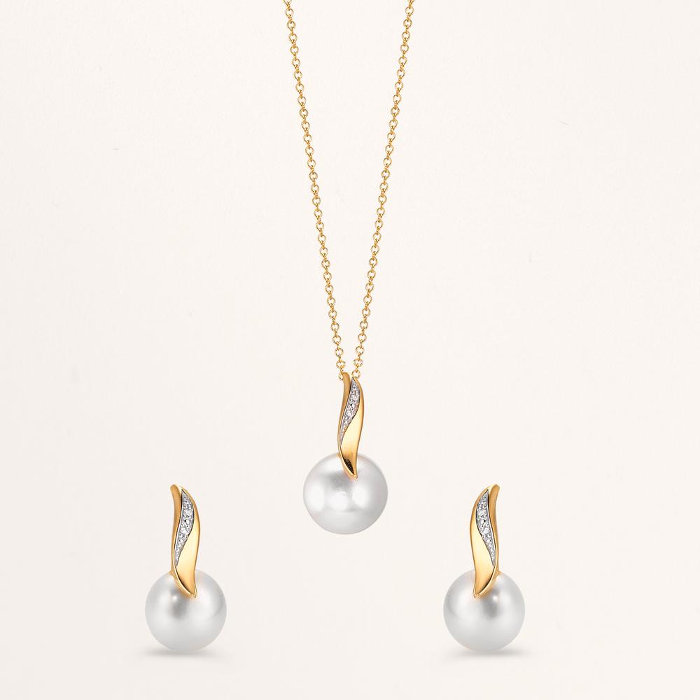 Necklace with pendant 18k Yellow Gold, 18k White Gold Diamond White, 0.01 ct, 2 Stones, brilliant, w-si Freshwater pearl White, 10 mm 40-42 cm