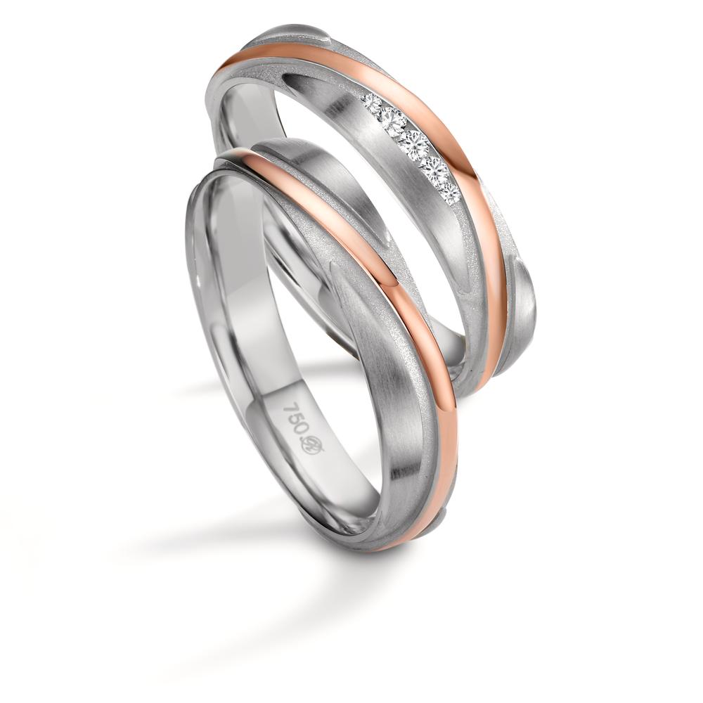 Wedding Ring 18k White Gold, 18k Red Gold Diamond 0.06 ct, 5 Stones, w-si
