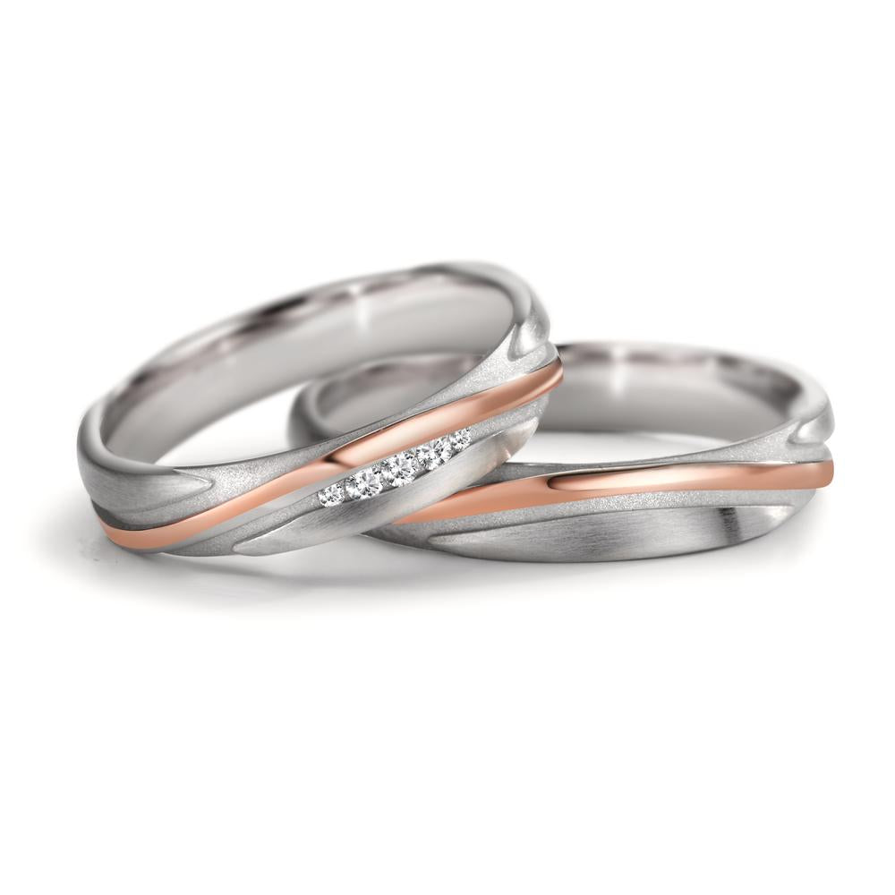 Wedding Ring 18k White Gold, 18k Red Gold Diamond 0.06 ct, 5 Stones, w-si