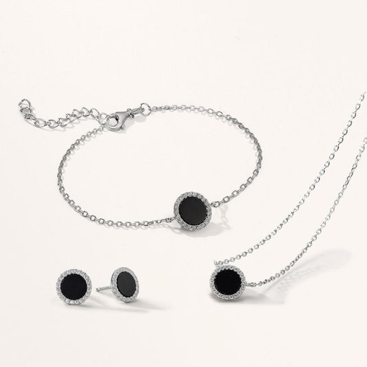 Stud earrings Silver Onyx Rhodium plated Ø10 mm