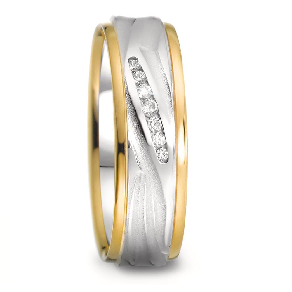 Wedding Ring 18k White Gold, 18k Yellow Gold Diamond 0.061 ct, 7 Stones, w-si