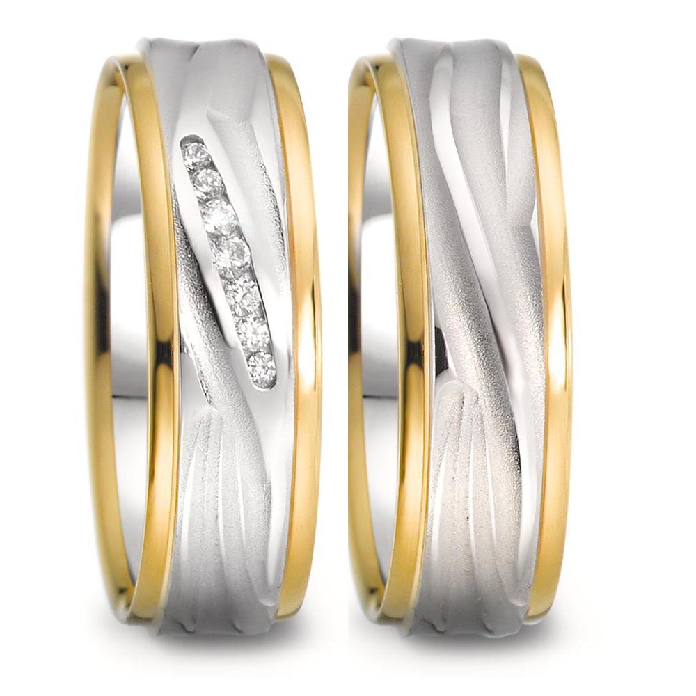 Wedding Ring 18k White Gold, 18k Yellow Gold Diamond 0.061 ct, 7 Stones, w-si