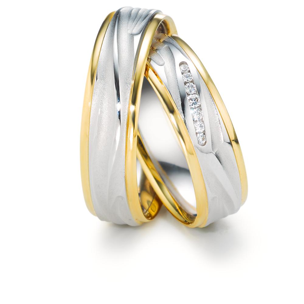 Wedding Ring 18k White Gold, 18k Yellow Gold Diamond 0.061 ct, 7 Stones, w-si