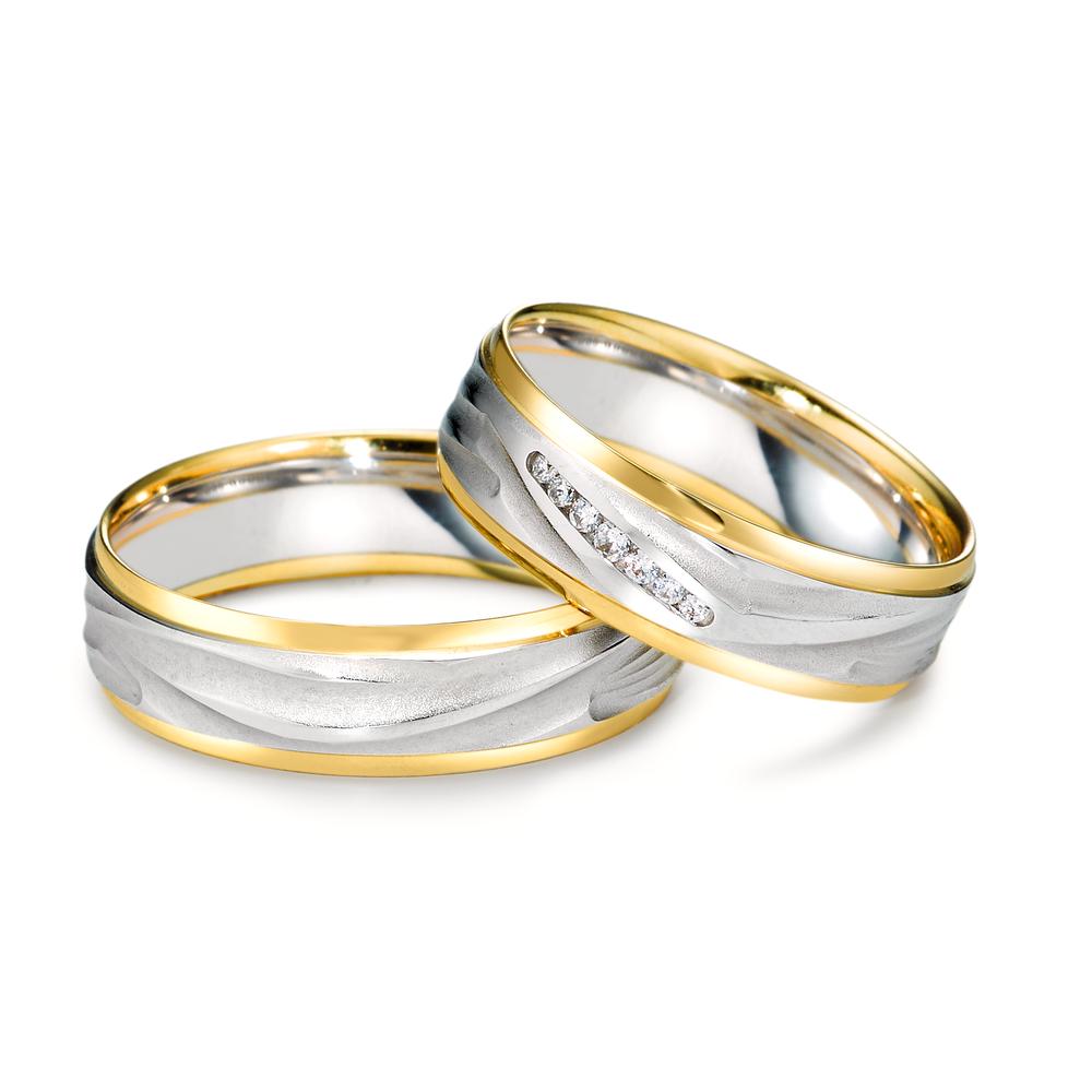 Wedding Ring 18k White Gold, 18k Yellow Gold Diamond 0.061 ct, 7 Stones, w-si