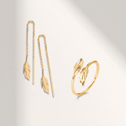 Ring Bronze Yellow Gold plated Feather