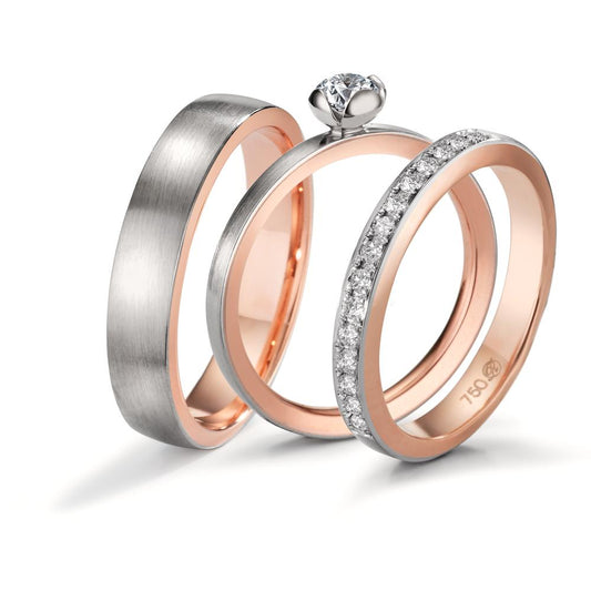 Memory ring 18k Red Gold, 18k White Gold Diamond 0.15 ct, 15 Stones, tw-vsi