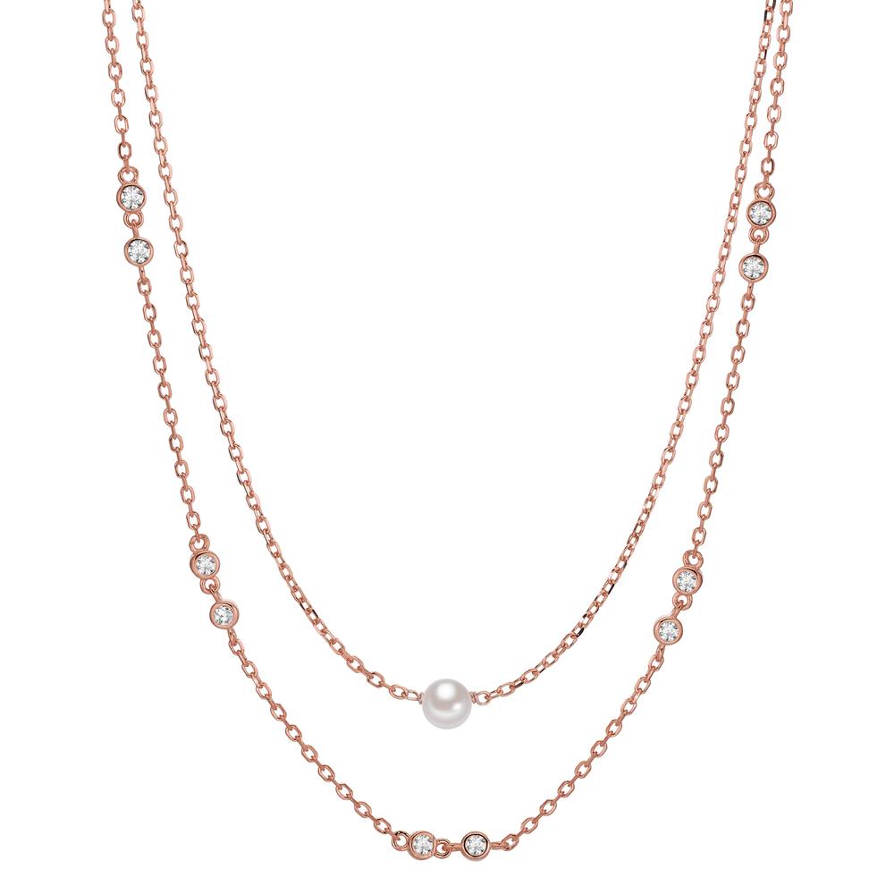 Necklace Silver Zirconia 10 Stones Rose Gold plated Shining pearls White, 5 mm 40-45 cm