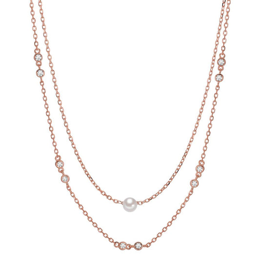 Necklace Silver Zirconia 10 Stones Rose Gold plated Shining pearls White, 5 mm 40-45 cm