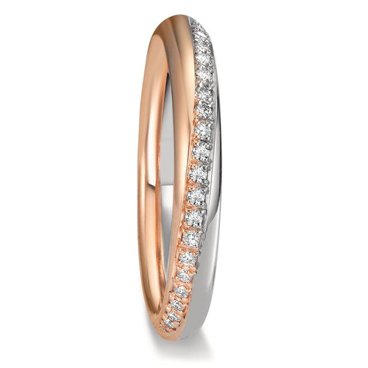 Wedding Ring 18k White Gold, 18k Rose Gold Diamond 0.10 ct, 20 Stones, tw-vsi