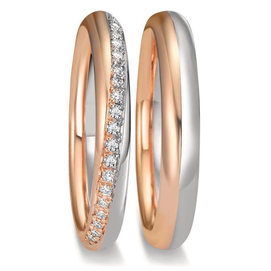 Wedding Ring 18k White Gold, 18k Rose Gold Diamond 0.10 ct, 20 Stones, tw-vsi