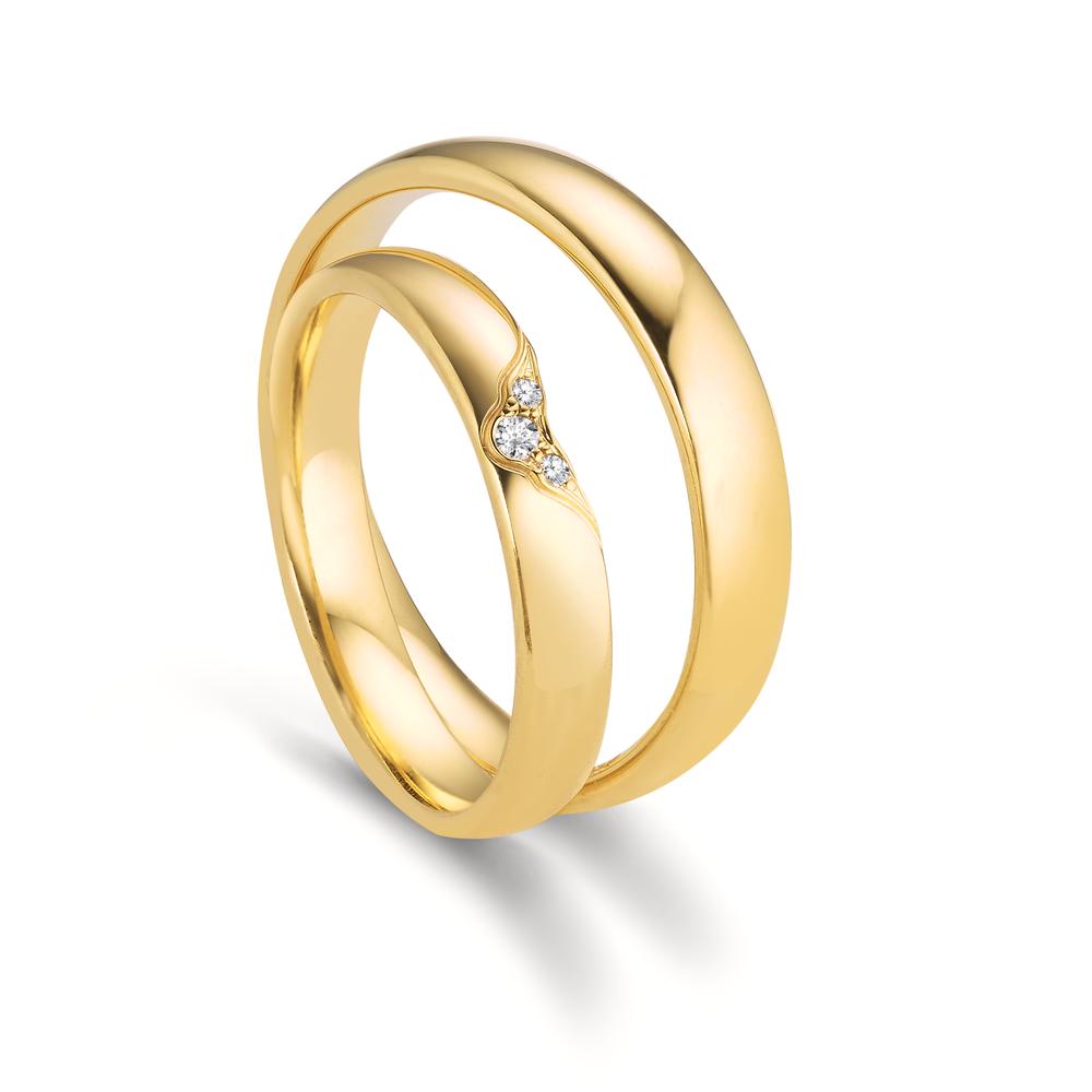 Wedding Ring 18k Yellow Gold Diamond 0.025 ct, 3 Stones, tw-vsi