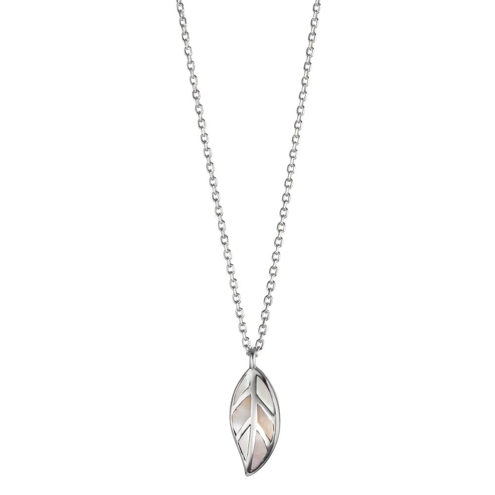 Necklace Silver Rhodium plated Mother of pearl White Leaf 40-42 cm