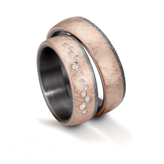 Wedding Ring Tantal 999, 14k Rose Gold Diamond 0.105 ct, 12 Stones, w-si