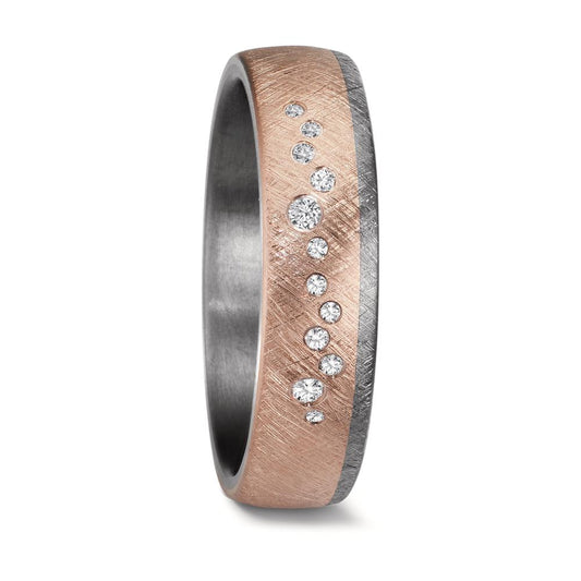 Wedding Ring Tantal 999, 14k Rose Gold Diamond 0.105 ct, 12 Stones, w-si
