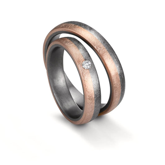 Wedding Ring Tantal 999, 14k Rose Gold Diamond 0.04 ct, w-si