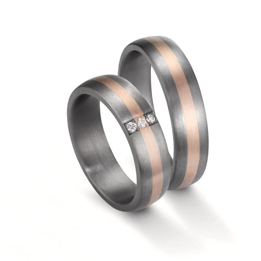 Wedding Ring Tantal 999, 14k Rose Gold Diamond 0.045 ct, 3 Stones, w-si