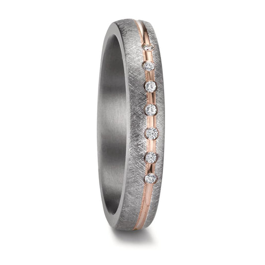 Wedding Ring Tantal 999, 14k Rose Gold Diamond 0.07 ct, 7 Stones, w-si