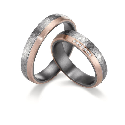 Wedding Ring Tantal 999, 14k Rose Gold Diamond 0.025 ct, 7 Stones, w-si