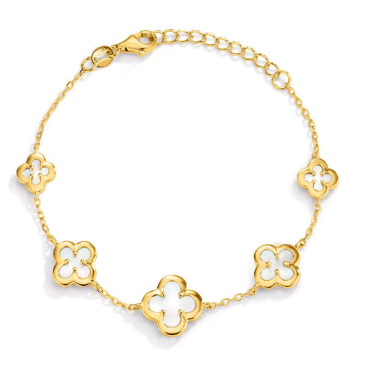 Bracelet Silver Zirconia Yellow Gold plated Mother of pearl Flower 16-19 cm