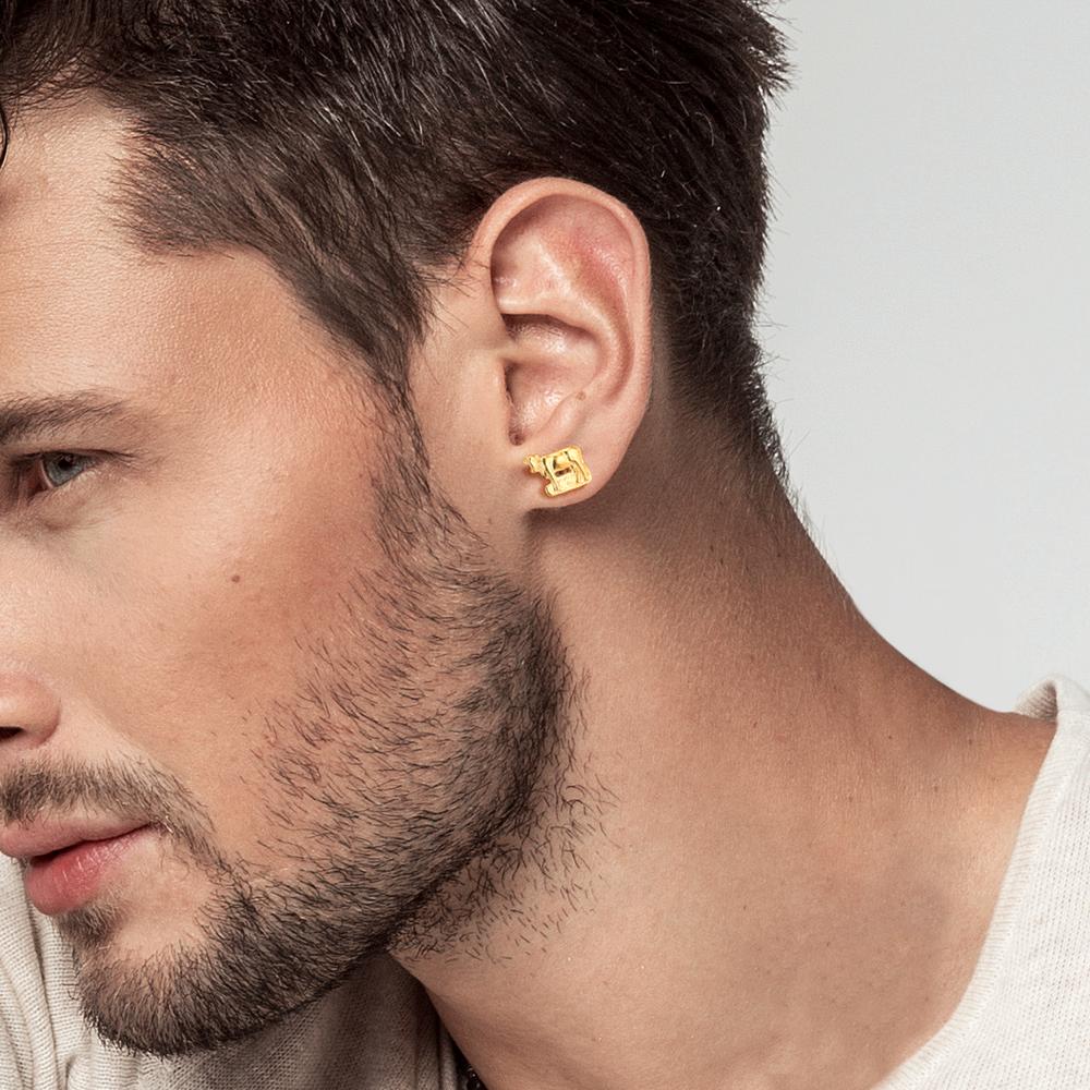 Single stud earring Silver Yellow Gold plated Cow
