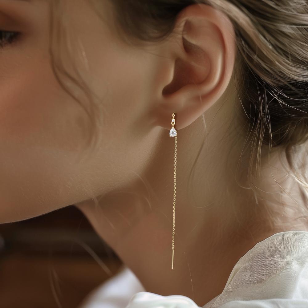 Threader Earrings 9k Yellow Gold Zirconia 4 Stones
