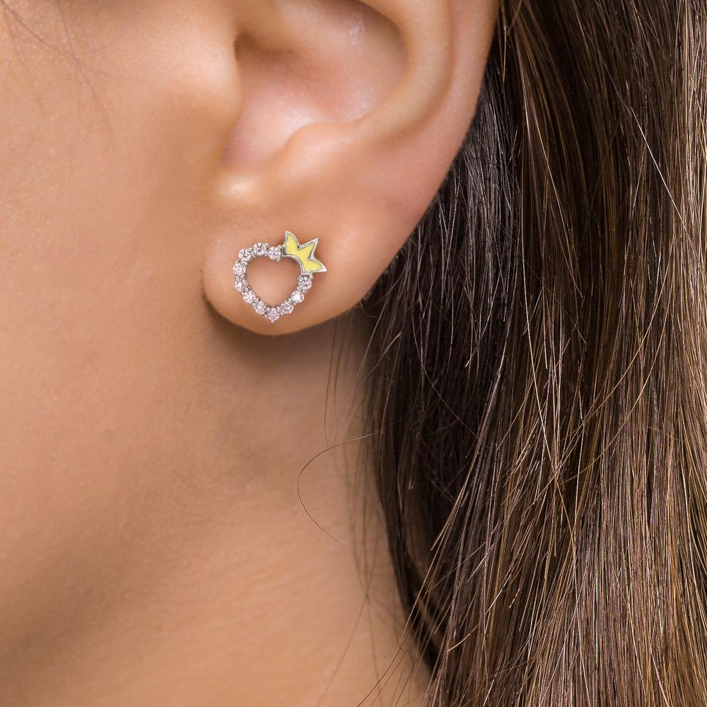Stud earrings Silver Zirconia Rose Rhodium plated Heart Ø6.5 mm